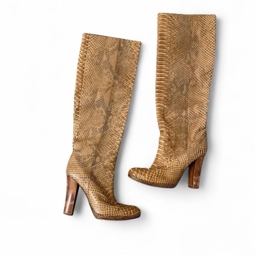 Python Snake-Print Real Leather Knee Boots